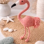 handmade macrame flamingo toy in coral pink color