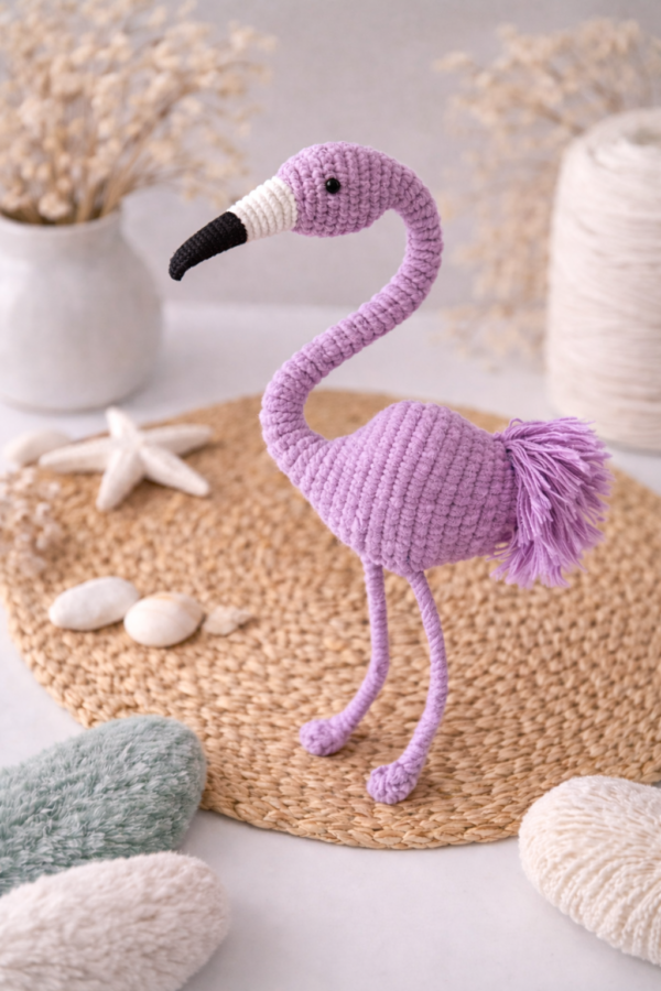 lavender handmade macrame flamingo toy