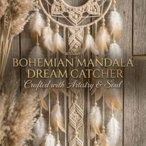 Handmade beige pink macrame dream catcher with feathers