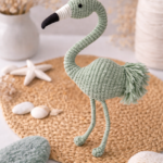 sage green handmade macrame flamingo toy