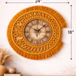 handmade-wall-clock decor-mustard-grey-beige handwoven 8 inch