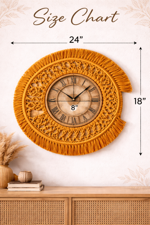 handmade-wall-clock decor-mustard-grey-beige handwoven 8 inch