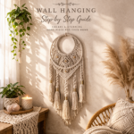 Handmade macrame dream catcher wall hanging in stone color