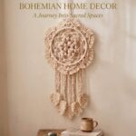 Handmade off white and peach macrame dream catcher wall hanging in 10 and 12 inch sizes with tassels in boho home decor setting