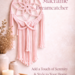 Handmade off white & pink macrame dream catcher wall hanging with tassels in boho home decor setting