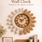 sunburst macrame wallclock beige off white 16x16