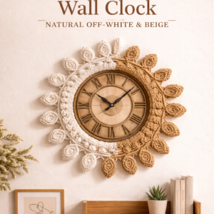 sunburst macrame wallclock beige off white 16x16