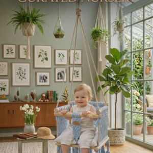 Handmade macrame baby swing light blue with cushion