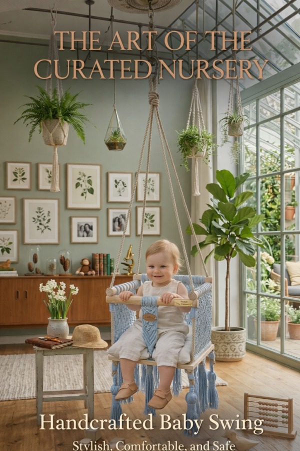 Handmade macrame baby swing light blue with cushion