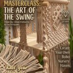 Handmade macrame baby swing blue & beige with wooden base and tassels