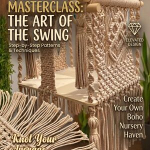 Handmade macrame baby swing blue & beige with wooden base and tassels