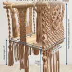 Handmade macrame baby swing in light blue and beige with wooden base and tassels