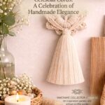 Handmade macrame angel wall-car hanging in beige cotton cord with tassel and wooden bead, boho spiritual decor