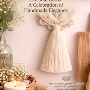 Handmade macrame angel wall-car hanging in beige cotton cord with tassel and wooden bead, boho spiritual decor