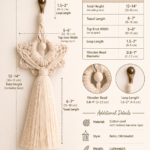 Handmade macrame angel wall hanging in beige cotton cord with tassel and wooden bead, boho spiritual decor