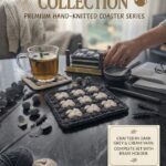 handmade macrame coasters floral mustard light blue dark grey off white cotton aesthetic table decor