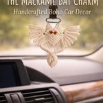 Handmade macrame owl car-charm with bead eyes boho bag charm