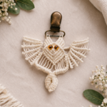 Handmade macrame owl keychain with bead eyes boho bag charm